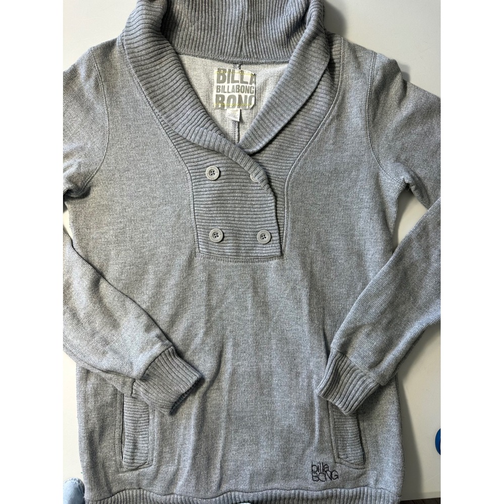 Billabong Womens Gray Ribbed Shawl Collar Button Pullover Sweater JF06LCHS L